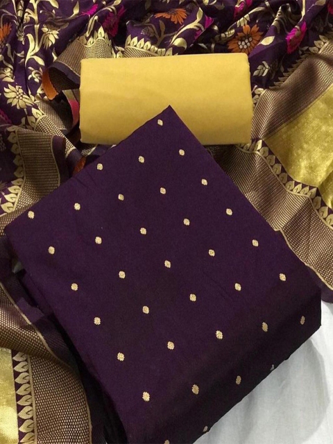 

MORLY Purple & Orange Dupion Silk Unstitched Dress Material