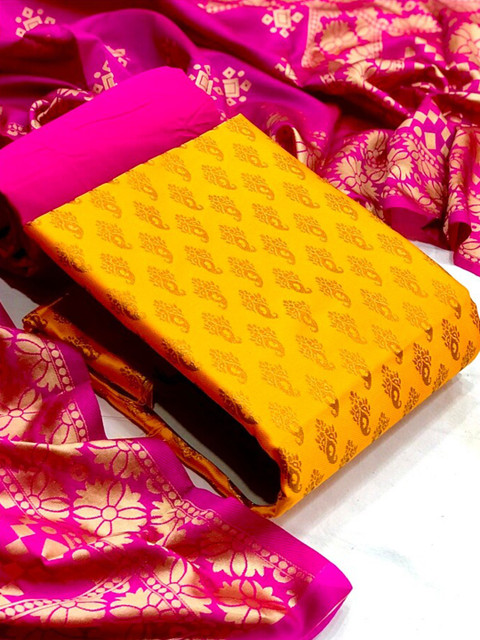 

MORLY Women Yellow & Pink Dupion Silk Unstitched Dress Material