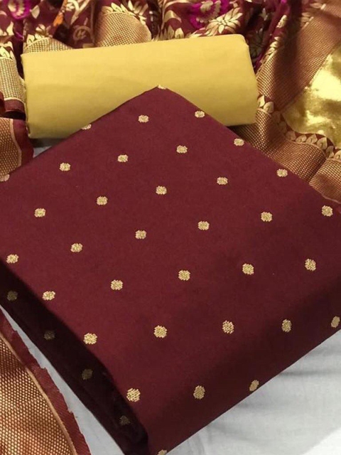 

MORLY Women's Maroon & Gold-Toned Dupion Silk Unstitched Dress Material