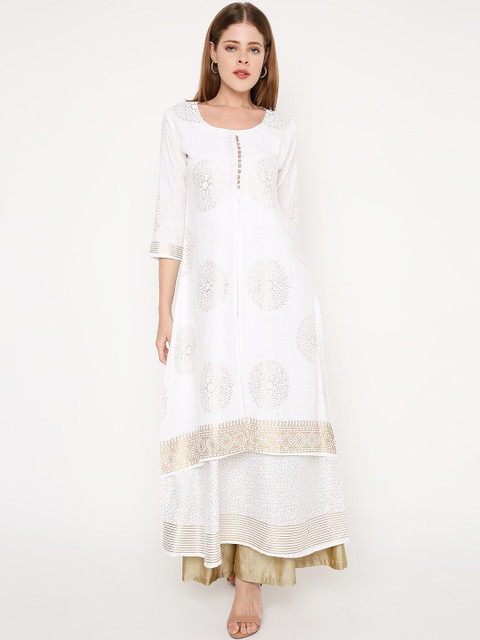 

Peppertree Women White Printed Layered Ethnic Dresses