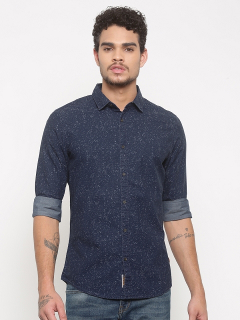 

Being Human Men Navy Slim Fit Printed Casual Shirt, Navy blue