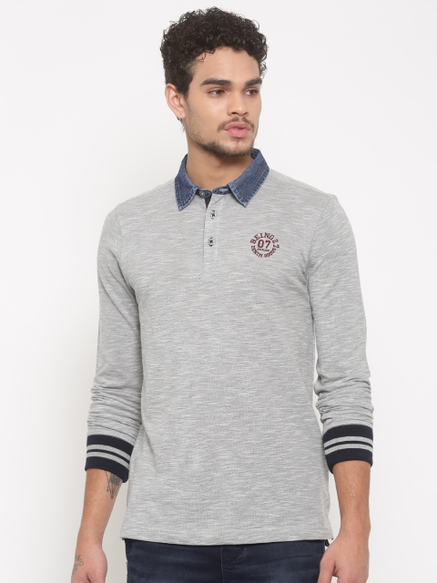 

Being Human Men Grey Melange Solid Polo T-shirt