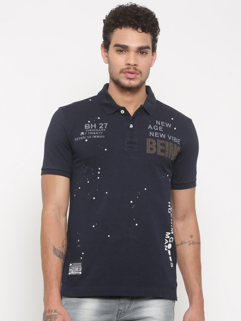 

Being Human Men Navy Printed Polo T-shirt, Navy blue