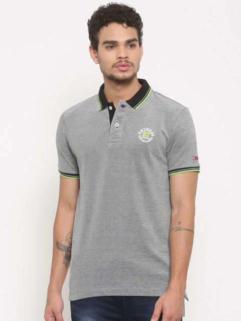 

Being Human Men Grey Solid Polo Pure Cotton T-shirt