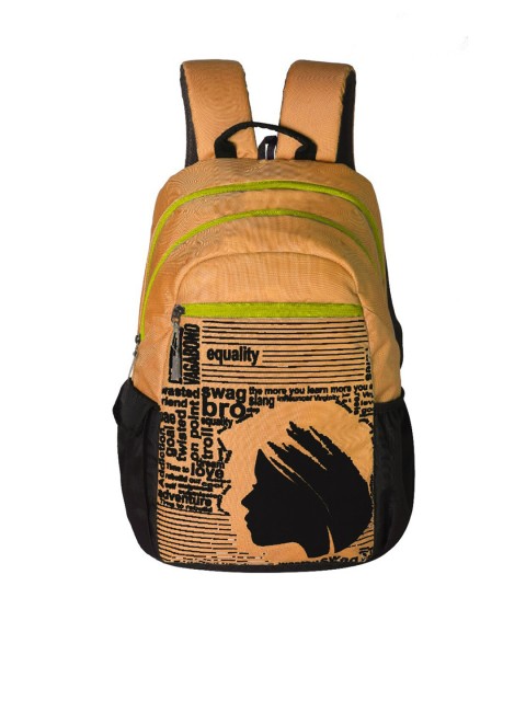 

DEVAGABOND Unisex Yellow & Black Typography Backpack