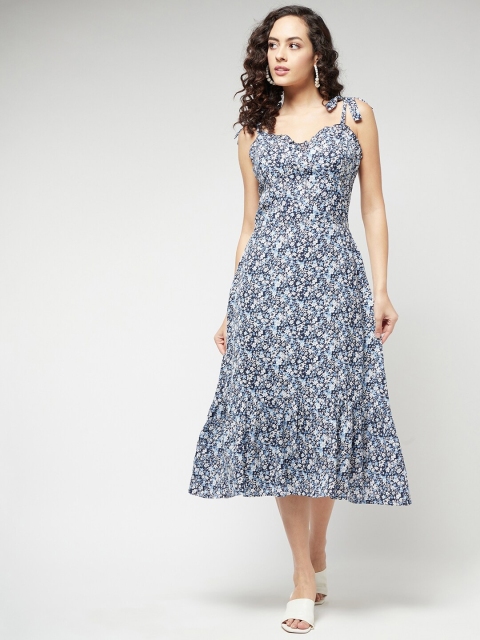 

MAGRE Blue Floral Georgette A-Line Midi Dress