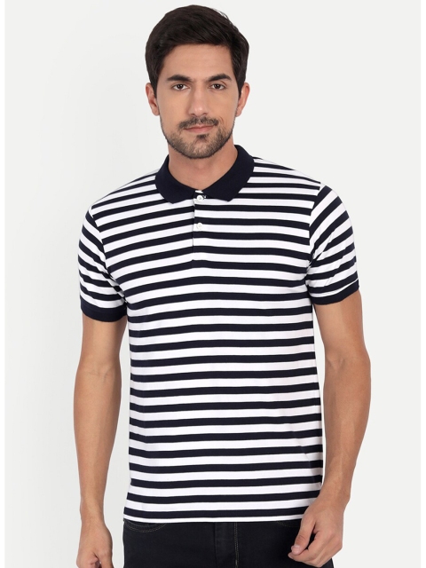 

PEPPYZONE Men Navy Blue Striped Polo Collar T-shirt