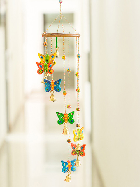 

ExclusiveLane Multicoloured Wooden Handmade Spinning Butterflies Wind Chime, Multi