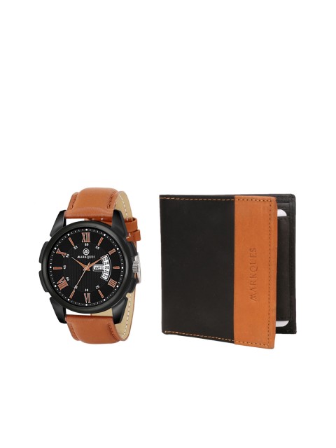 

MARKQUES Men Brown & Black Leather Accessory Gift Set