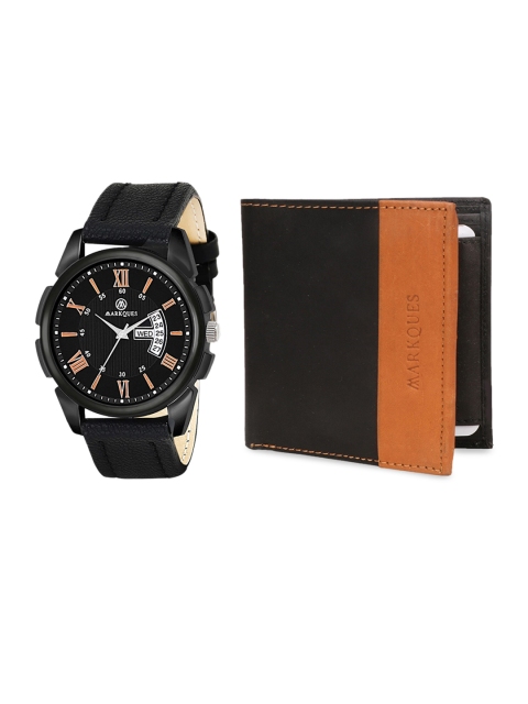

MARKQUES Men Black Solid Leather Accessory Gift Set IND-220101 FUR-0104