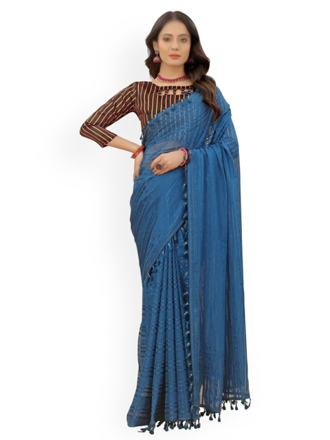 

CLOMITA Blue Self Designed Lace Saree
