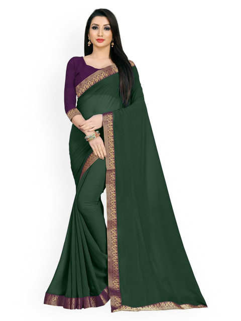 

CLOMITA Green & Gold Woven Design Georgette Saree