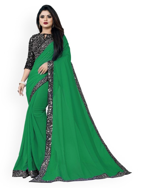 

CLOMITA Green & Black Sequined Pure Georgette Saree