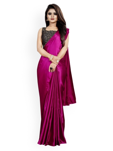 

CLOMITA Pink Solid Satin Saree With Blouse Piece