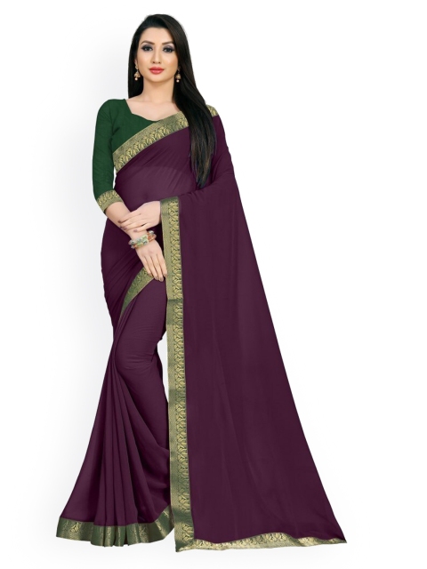 

CLOMITA Magenta & Green Solid Pure Georgette Saree