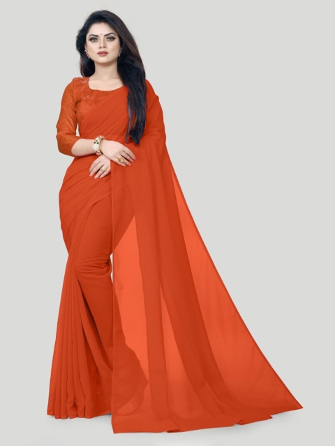 

CLOMITA Orange Solid Pure Georgette Daily Wear Saree