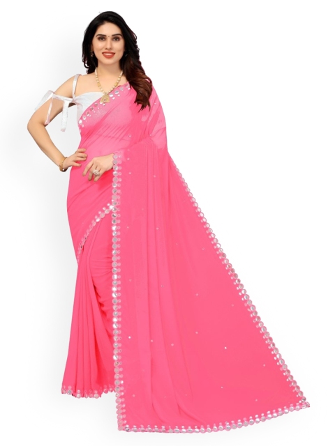 

CLOMITA Pink Embellished Pure Georgette Saree