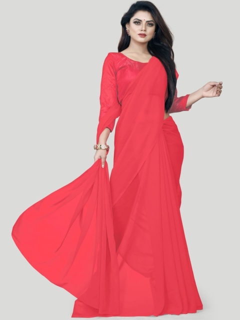 

CLOMITA Pink Solid Daily Wear Georgette Saree