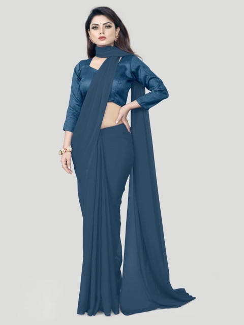 

CLOMITA Teal Solid Daily Wear Georgette Saree