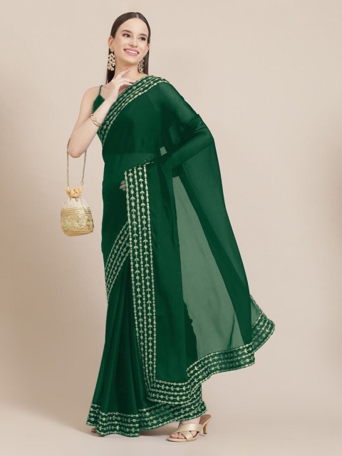 

CLOMITA Green & Gold Embroidered Pure Silk Saree