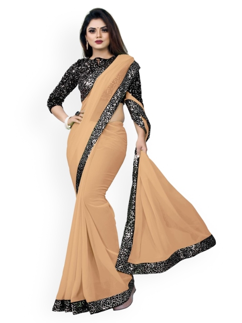 

CLOMITA Beige Sequinned Pure Georgette Saree