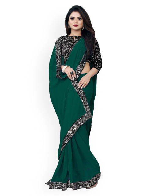 

CLOMITA Green Sequinned Pure Georgette Saree