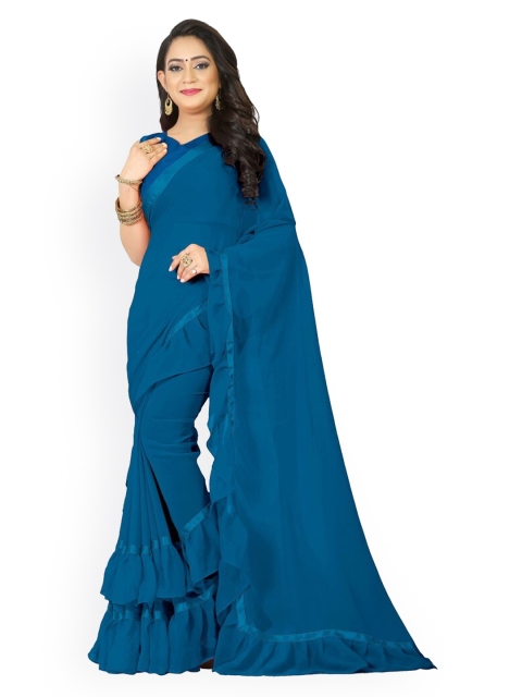 

CLOMITA Women Blue Solid Poly Georgette Saree