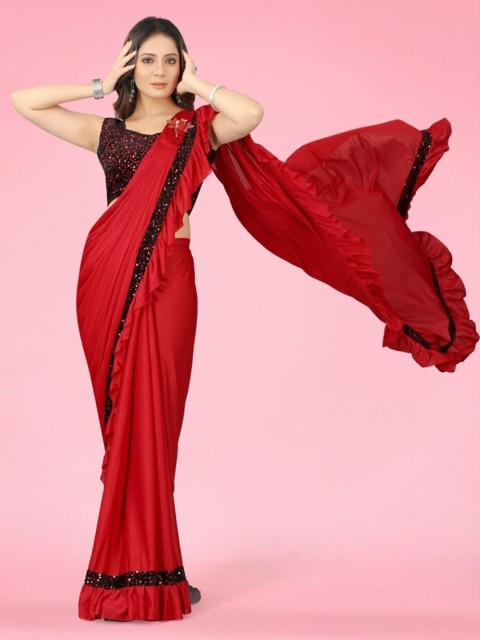 

CLOMITA Women Red Solid Sequinned Lycra Saree