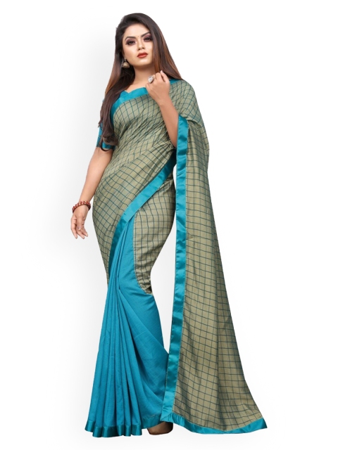 

CLOMITA Women Blue & Beige Checked Art Silk Saree