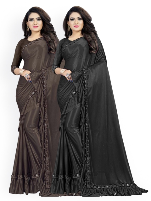 

CLOMITA Women Pack Of 2 Brown & Black Lycra Mirror Work Saree