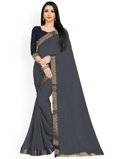 

CLOMITA Women Black & Grey Solid Poly Georgette Saree