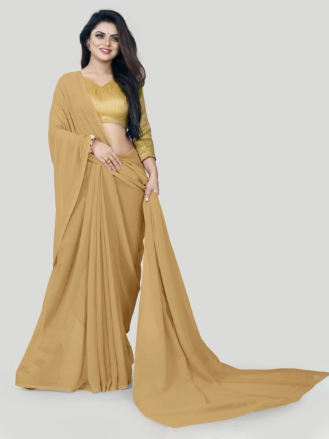 

CLOMITA Women Cream Solid Poly Georgette Saree