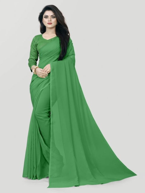 

CLOMITA Women Green Solid Poly Georgette Saree