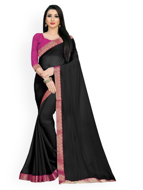 

CLOMITA Women Black & Pink Pure Georgette Saree
