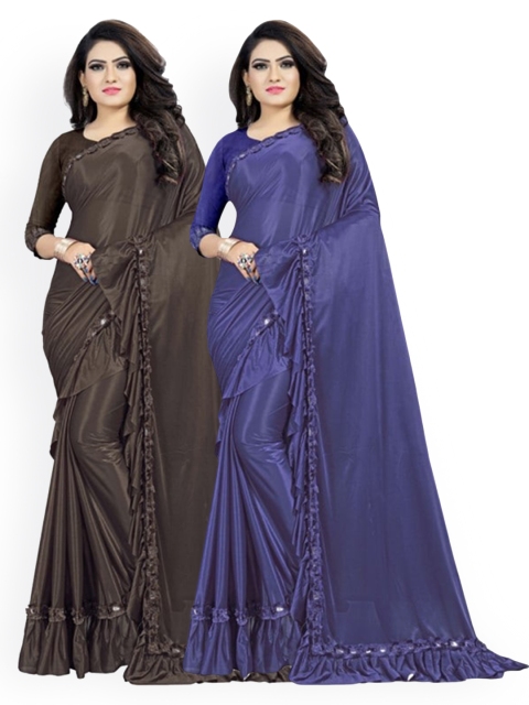 

CLOMITA Pack of 2 Blue & Brown Ruffles Saree