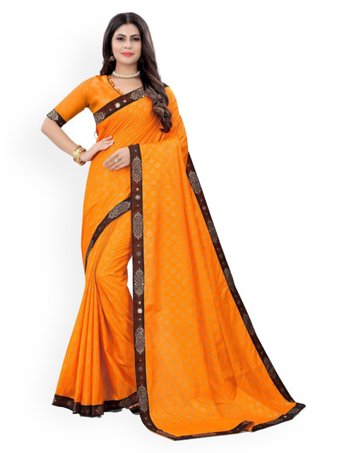 

CLOMITA Yellow & Brown Ethnic Motifs Beads and Stones Art Silk Saree