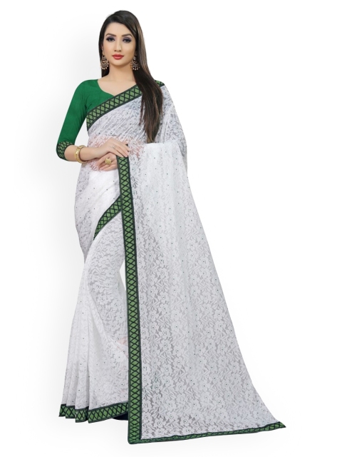 

CLOMITA White & Green Embellished Brasso Saree