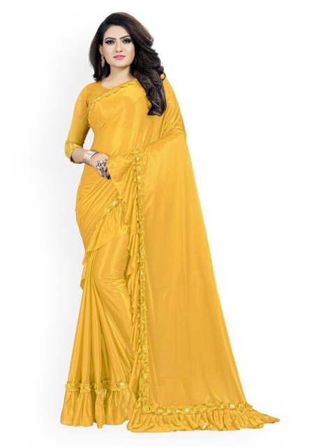

CLOMITA Yellow Ruffles Mirror Work Saree