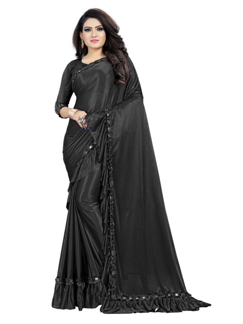 

CLOMITA Black Ruffles Mirror Work Saree