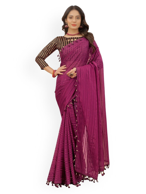 

CLOMITA Maroon Striped Lace Saree
