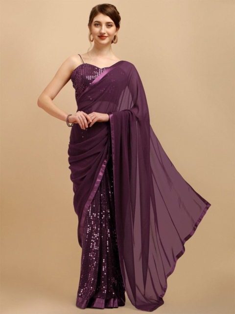 

CLOMITA Purple Embellished Sequinned Saree