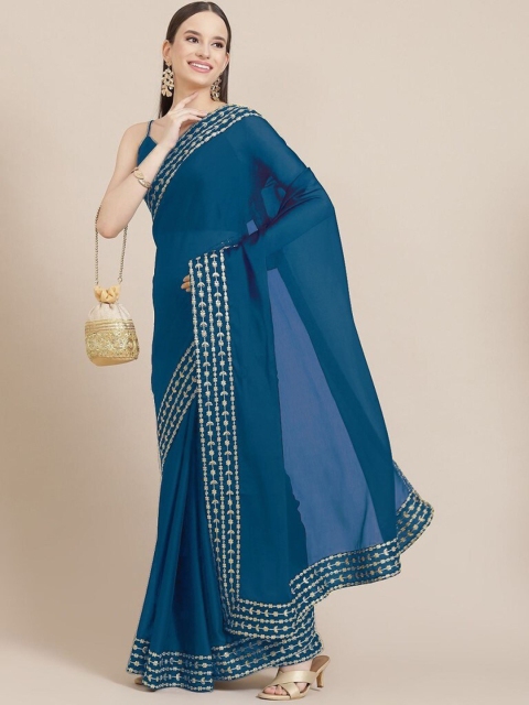 

CLOMITA Blue Sequinned Pure Silk Saree