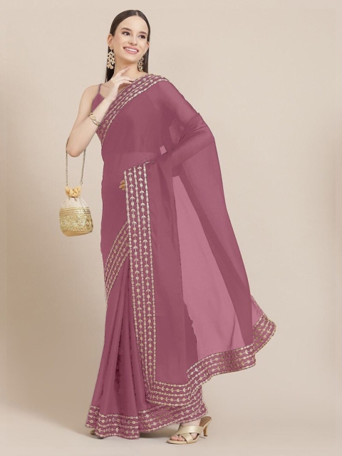 

CLOMITA Mauve Embroidered Pure Silk Saree