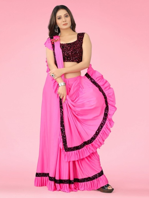 

CLOMITA Fuchsia & Maroon Sequinned Ruffles Saree