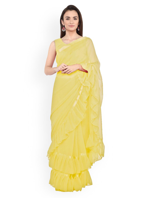 

CLOMITA Yellow Ruffles Saree
