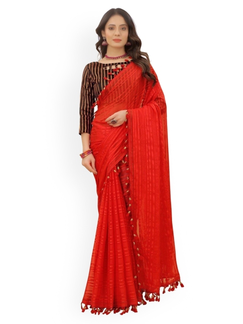 

CLOMITA Women Red Striped Saree