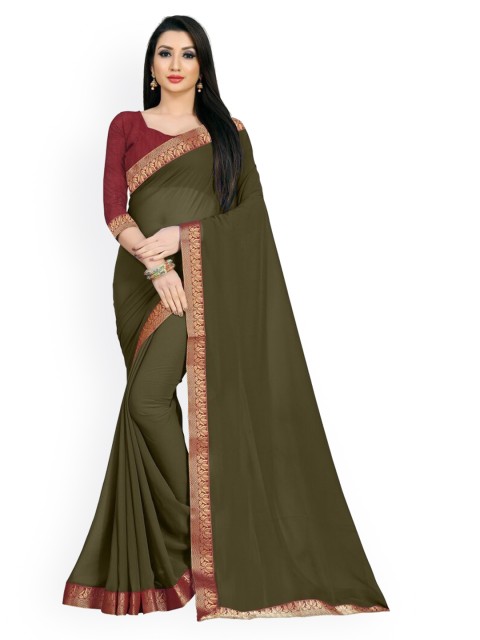 

CLOMITA Women Olive Green & Maroon Saree