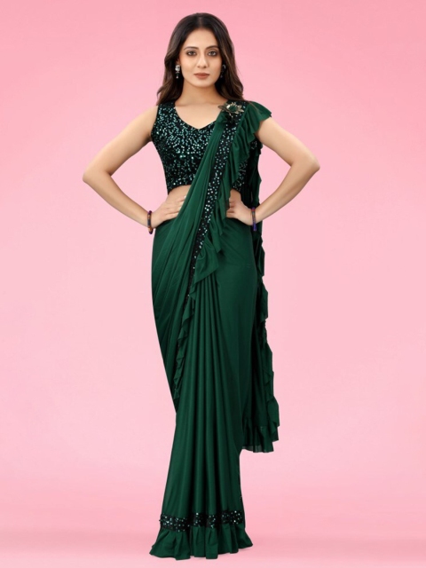 

CLOMITA Women Green & Black Sequinned Saree