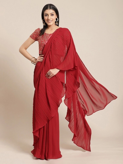 

CLOMITA Women Red & Gold-Toned Sequinned Saree