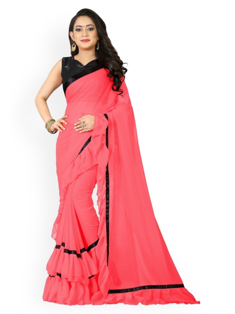 

CLOMITA Women Coral & Black Saree